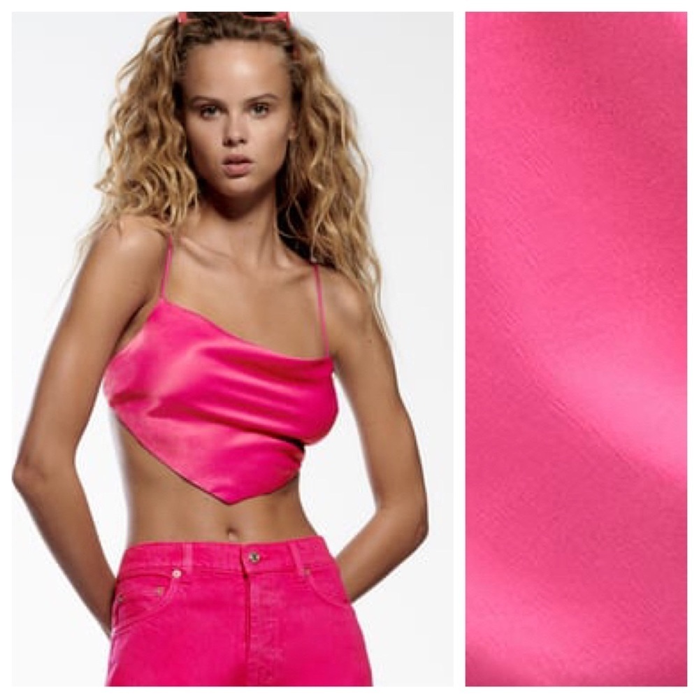 NWT. Zara Magenta Satin Effect Crop Top. Size S.